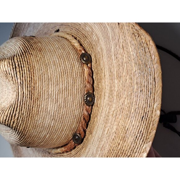 Western Express Cowboy Hat Authentic Mexico Tan Straw Leather Braided Med Men's - Picture 4 of 11